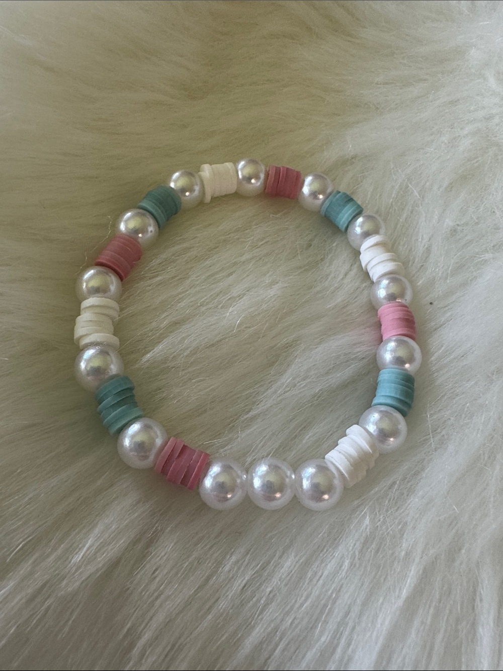 Pastel Beaded Pearl Stretch Bracelet - White, Pink & Aqua